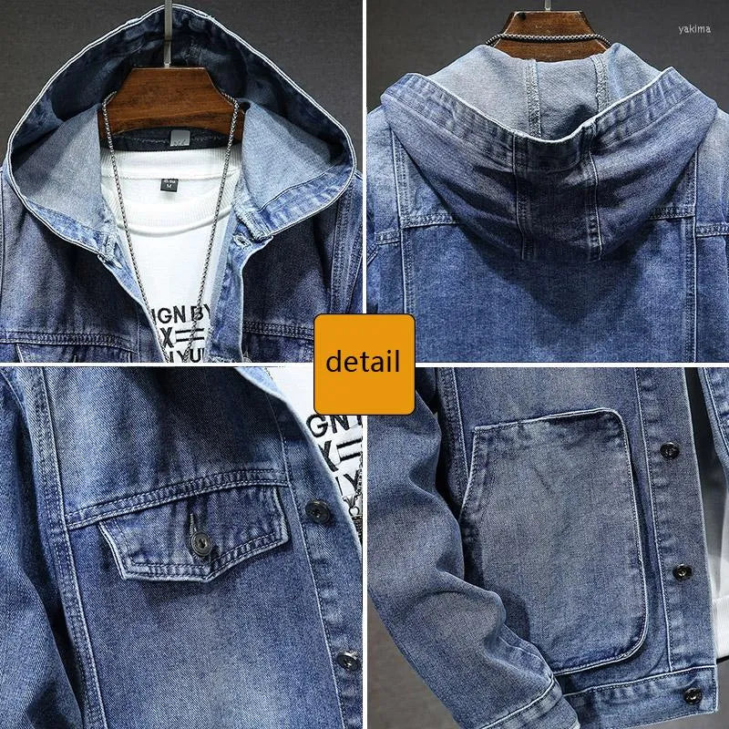 LeoJeanzi Heren Vintage Denim Jacket met capuchon