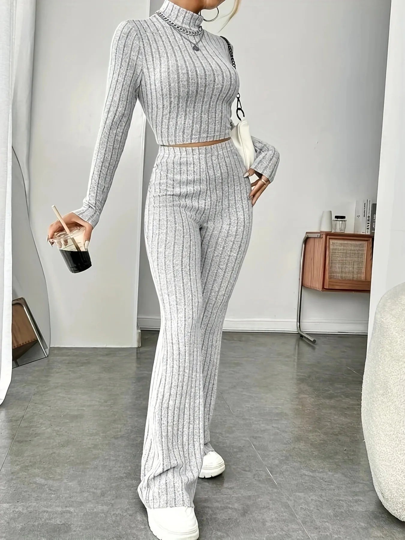 ArezzoRibalta Ribbed Knit Loungewear Set Voor Vrouwen