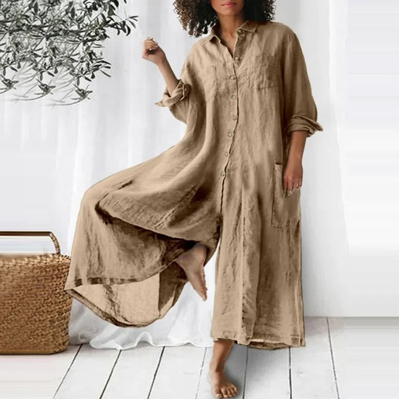 Amelia – Relaxed-Fit Linnen Maxi Jurk voor Dames