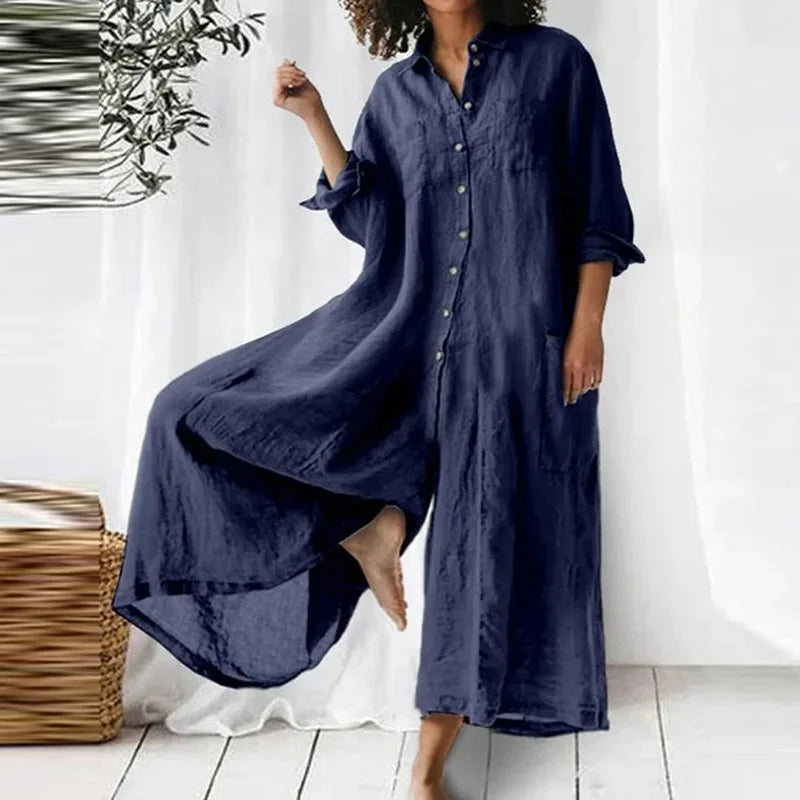 Amelia – Relaxed-Fit Linnen Maxi Jurk voor Dames