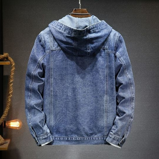 LeoJeanzi Heren Vintage Denim Jacket met capuchon